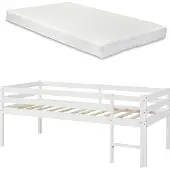 En.casa Kinderbett 'Siikalatva' 90x200cm mit Matratze mit Rausfallschutz Kiefernholz