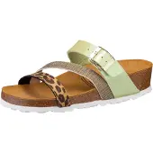 Lico Damen Pantolette Natural Glitter Größe 37 mit Lederdecksohle, Kork-Fußbett und verstellbarer Schnalle