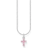 Thomas Sabo Kette mit Anhänger "Kreuz-Anhänger" Gr. 45, bunt (silberfarben, pink), Halsketten, Damen, 45, Silber 925 (recycelt), Kette mit Anhänger, mit Zirkonia (synth.)