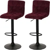 Mendler 2er-Set Barhocker MCW-G87, Tresenhocker Barstuhl, höhenverstellbar drehbar, Stoff Chenille (465g/m²) MVG bordeaux