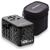 Verbatim 32125 GaN III Universal-Reiseadapter, 140 W, 2 x USB-C PD 3.1 & QC 4+ 140 W, 1 x USB-C PD 3.0 18 W / 1 x USB-A QC 3.0 18 W, Schwarz