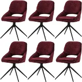 Mendler 6er-Set Esszimmerstuhl MCW-N73, Küchenstuhl, drehbar Auto-Return, Stoff/Textil Chenille (490g/m²) bordeaux