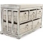 Mendler Kommode und Sitzbank mit 5 Schubladen, 45x77x36cm, Shabby-Look, Shabby Vintage weiß
