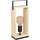 Eglo Tischlampe Famborough, Tischleuchte Vintage, Industrial, Skandinavisch, Nachttischlampe aus Stahl und Holz, Natur, Lampe mit Schalter, E27