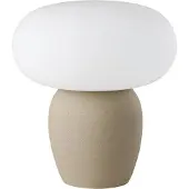 Eglo Tischlampe Cahuama, Nachttischlampe mit Lampenschirm, Tischleuchte aus Keramik in Hellbraun und Glas in Weiß, E27 Fassung, 30 cm