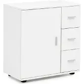 Wohnling Badschrank WL5.877 Weiß 60x65,5x33 cm Midi-Schrank mit Tür & Schubladen Kleiner Beistellschrank Matt Badregal Schmal Freistehend