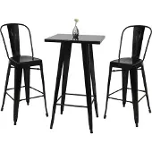 Mendler Set Stehtisch + 2x Barhocker MCW-A73, Barhocker Bartisch, Metall Industriedesign schwarz