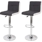 Mendler 2er-Set Barhocker MCW-G87, Tresenhocker Barstuhl, höhenverstellbar Stoff/Textil dunkelgrau + Kunstleder weiß, Chromfuß