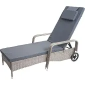 Mendler Poly-Rattan Sonnenliege Cesena, Relaxliege Gartenliege Liege, Alu grau, Kissen dunkelgrau