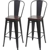 Mendler 2er-Set Barhocker MCW-H10c, Barstuhl Küchenhocker, Metall Kunstleder Chesterfield Industriedesign Gastronomie schwarz-braun