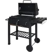 Mendler Grillwagen MCW-K93, Holzkohlegrill Standgrill Barbecue BBQ Gartengrill mit Deckel Ablagen, Stahl, 110x100x51cm schwarz