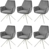 Mendler 6er-Set Esszimmerstuhl MCW-G67, Küchenstuhl Armlehne, drehbar Auto-Position, Samt MVG dunkelgrau, Edelstahl