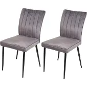 MCW 2er-Set Esszimmerstuhl MCW-K16, Stuhl Küchenstuhl, Samt Metall dunkelgrau