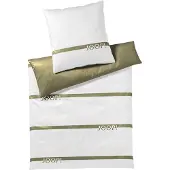 JOOP! Mako-Satin-Bettwäsche-Garnitur 4101 Logo Stripes Olive 155x220cm+80x80 AL
