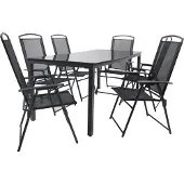 VCM 7-tlg Gartenmöbel Set | Sitzgruppe Essgruppe | 1x Tisch, 6x Stühle | Tisch Maße ca. H. 76 x B. 189 x T. 90 cm | Hochlehner Set 189S