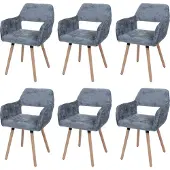Mendler 6er-Set Esszimmerstuhl MCW-A50 II, Küchenstuhl Polsterstuhl, Holz Stoff/Textil Chenille (465g/m²) MVG dunkelgrau