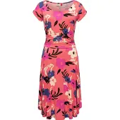 Ragwear Sommerkleid "Sommerkleid Yvone Flowers", Damen, Gr. M, N-Gr, rot (coral), Obermaterial: 95% Viskose CV. 5% Elasthan EL., Kleider Sommerkleid