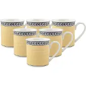 Villeroy & Boch Becher "Kaffeebecher Audun Fleur 300 ml 6er Set weiß-grau-gelb", bunt (weiß, grau, gelb), Porzellan, Trinkgefäße, Becher