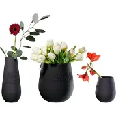Villeroy & Boch Dekovase "Vasen-Set Manufacture Collier 3er Set schwarz", schwarz, B:2cm H:2cm T:2cm, Vasen, Dekovase