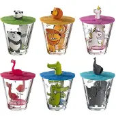 Leonardo Kinderbecher "Kinderbecher mit Deckel Bambini 215 ml 6er Set bunt", bunt, B:2cm H:2cm, Glas, Trinkgefäße, Kinderbecher, Spülmaschinengeeignet