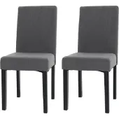 MCW 2er-Set Esszimmerstuhl Littau, Stuhl Küchenstuhl Hochlehner, Stoff/Textil Cord Holz dunkelgrau, dunkle Beine
