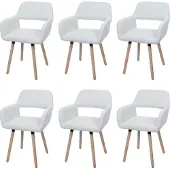 MCW 6er-Set Esszimmerstuhl MCW-A50 II, Stuhl Küchenstuhl Polsterstuhl, Holz Stoff/Textil Cord (400g/m²) MVG creme-weiß