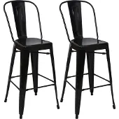 Mendler 2er-Set Barhocker MCW-A73, Barstuhl Tresenhocker mit Lehne, Metall Industriedesign schwarz