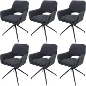 Mendler 6er-Set Esszimmerstuhl MCW-N74, Küchenstuhl, drehbar Auto-Return, Stoff Bouclé (540g/m²) dunkelgrau
