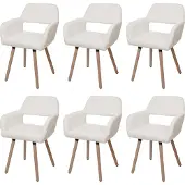 Mendler 6er-Set Esszimmerstuhl MCW-A50 II, Küchenstuhl Polsterstuhl, Holz Stoff/Textil Chenille (465g/m²) MVG creme