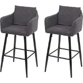Mendler 2er-Set Barhocker MCW-H93, Barstuhl Tresenhocker, Fußablage Metall Stoff/Textil dunkelgrau