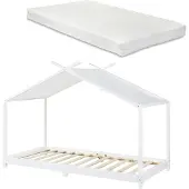 En.casa Kinderbett 'Brome' Hausbett mit Matratze 90 x 200 cm Weiß