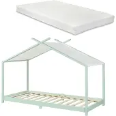 En.casa Kinderbett 'Brome' Hausbett mit Matratze 90 x 200 cm Mintgrün