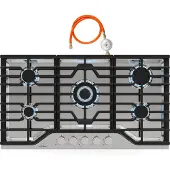 Klarstein Turbocast Gaskochfeld - 5-Brenner Edelstahl 304, 3,4 kW Wokbrenner, Gusseiserne Pfannenhalter, Elektrische Zündung, Sicherheitsabschaltung, LPG-Umrüstsatz, Gasherdplatte