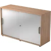 Hjh OFFICE PRO BETA 1752S - Nussbaum/Silber 2 OH Schiebetürenschrank Streifengriff Kunststoff