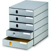 Styro Schubladenbox Styroval Pro, 5 Schubladen, geschlossen, B 243 x T 335 x H 323 mm, DIN C4, Polystyrol, stapelbar, öko-grau