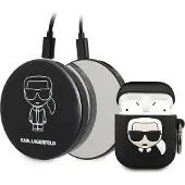 Karl Lagerfeld Silikon Cover für Apple AirPods Schwarz inkl. Powerbank Set Case