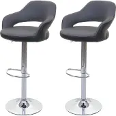 Mendler 2er-Set Barhocker MCW-F16, Barstuhl Tresenhocker Drehhocker, mit Lehne Kunstleder grau-schwarz