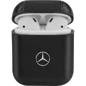 Mercedes Benz, Cover für Airpods 1 und 2 aus stoßfestem Leder, Schwarz