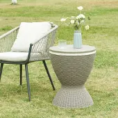 Casa.pro Cool Bar 'Atessa' Getränkekühler mit anhebbarer Tischplatte 58 x 49 cm 30 L wetterfest Rattanoptik Hellbraun