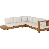Beliani 5-Sitzer Lounge Set Braun u. Cremeweiß es Akazienholz Abnehmbare Auflagen Modernes Design Garten Outdoor Ecksofa Linksseitg