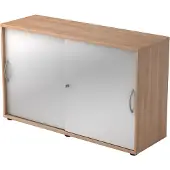 Hjh OFFICE PRO BETA 1752S - Nussbaum/Silber 2 OH Schiebetürenschrank Bogengriff Metall
