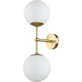 Licht-Erlebnisse Wandlampe Badezimmer H: 50 cm Glas Echt-Messing 2x E14 Kugelschirm Wandleuchte Badezimmerleuchte