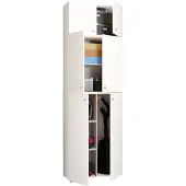 VCM Holz Besenschrank | 6 Fächer | Maße: H. 223 x B. 70 x T. 39 cm | Haushaltsschrank | Mehrzweckschrank | Aufsatz mit zwei Türen - Lona