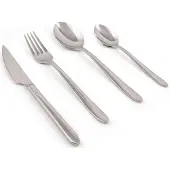 Hermia Concept , Hochwertiges Besteckset (24 Teile), 100% Edelstahl, 6 Esslöffel, 6 Gabeln, 6 Messer, 6 Dessertlöffel | Spülmaschinen- und mikrowellengeeignet | Elegantes Design in Silber.