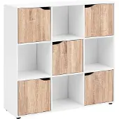 FineBuy Standregal MASSA 89 x 91 x 29 cm Bücherregal mit 9 Fächern Sonoma Sideboard mit 5 Türen Modernes Würfelregal Raumteiler Flurschrank offen