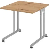 Froschkönig24 Schreibtisch Z-Serie | inkl. Kabelwanne | C-Fuß | höheneinstellbar, Größe Tischplatte:80 x 80 cm, Farbe Tischplatte:Asteiche, Farbe Gestell:Silber