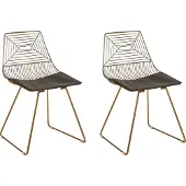 Beliani Esszimmerstuhl 2er Set Gold Metall mit Hoher Lehne Sitzkissen Kunstleder Schwarz Industrie-Design Wohnzimmer Flur Diele Ausstattung Sitzmöbel