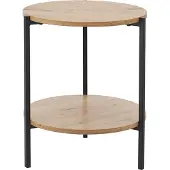 En.casa Beistelltisch Kuopio 50 x Ø40 cm Couchtisch Rund Wohnzimmertisch mit Ablage Schwarz/Holzoptik