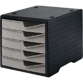 Styro Schubladenbox styroswing, 5 Schübe, Auszugsperre & Griffmulde, stapelbar, B 270 x T 340 x H 255 mm, Polystyrol, schwarz-taupe