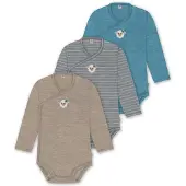 Normani 3er Set Baby-Body Wickelbody Langarm Toddler-Bodysuit aus Merinowolle - 9357